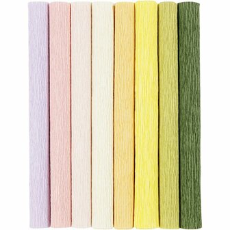 Cr&ecirc;pepapier, vel 25x60 cm, Cr&ecirc;pe-verhouding: 180%, 105 gr, pastelkleuren, 8 vel/ 1 doos