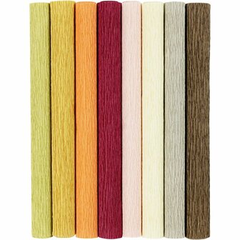 Cr&ecirc;pepapier, vel 25x60 cm, Cr&ecirc;pe-verhouding: 180%, 105 gr, pastelkleuren, 8 vel/ 1 doos