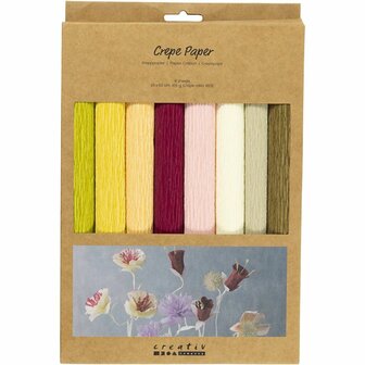 Cr&ecirc;pepapier, vel 25x60 cm, Cr&ecirc;pe-verhouding: 180%, 105 gr, pastelkleuren, 8 vel/ 1 doos