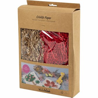 Crinkle papier, L: 25-30 cm, B: 3 mm, bruin, rood, 2x50 gr/ 1 doos