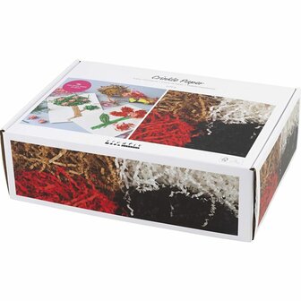 Crinkle papier, L: 25-30 cm, B: 3 mm, zwart, bruin, rood, wit, 4x50 gr/ 1 doos