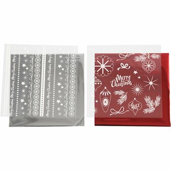 Deco folie en transfervel, Magische kerst, vel 15x15 cm, rood, zilver, 2x2 vel/ 1 doos