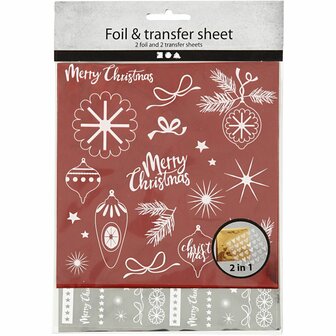 Deco folie en transfervel, Magische kerst, vel 15x15 cm, rood, zilver, 2x2 vel/ 1 doos