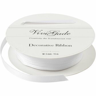 Decoratie lint, B: 6 mm, wit, 15 m/ 1 rol