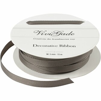 Decoratie lint, B: 6 mm, grijs, 15 m/ 1 rol