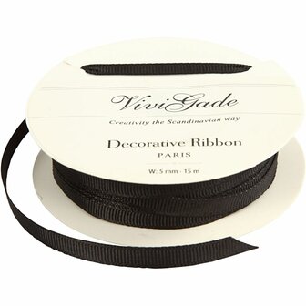 Decoratie lint, B: 6 mm, zwart, 15 m/ 1 rol