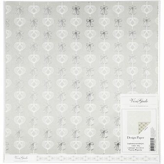 Design papier, engelen en harten, vel 30,5x30,5 cm, 180 gr, zilver, 3 vel/ 1 doos