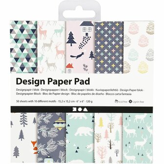 Design papierblok, vel 15,2x15,2 cm, 120 gr, lichtgroen, roze, wit, 50 vel/ 1 doos