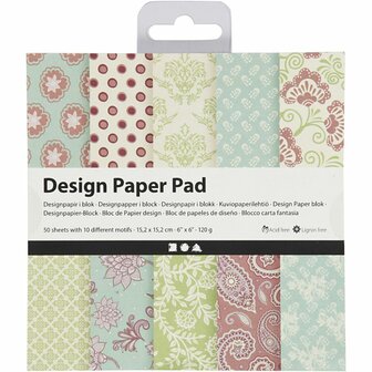 Design papierblok, vel 15,2x15,2 cm, 120 gr, mint groen, paars, 50 vel/ 1 doos