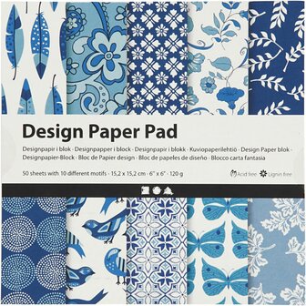 Design papierblok, vel 15,2x15,2 cm, 120 gr, blauw, 50 vel/ 1 doos