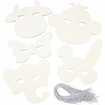 Dierenmaskers, H: 13-24 cm, B: 20-28 cm, 230 gr, wit, 100 stuk/ 1 doos