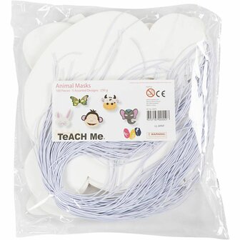 Dierenmaskers, H: 13-24 cm, B: 20-28 cm, 230 gr, wit, 100 stuk/ 1 doos