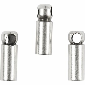 Eindkapje | Verzilverd | Met oog | Voor koord/ketting 2 mm | L 8 mm x d 2 mm | 10 stuks