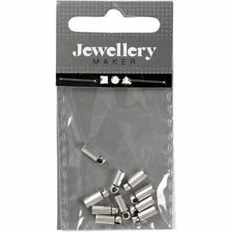 Eindkapje | Verzilverd | Met oog | Voor koord/ketting 2 mm | L 8 mm x d 2 mm | 10 stuks
