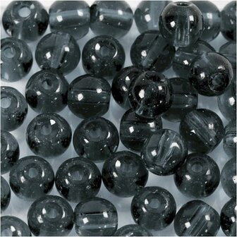 Glas kralen, d 4 mm, gatgrootte 1 mm, grijs, 45 stuk/ 1 doos