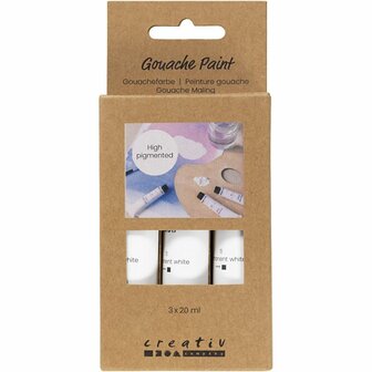 Gouacheverf, wit, 3x20 ml/ 1 doos