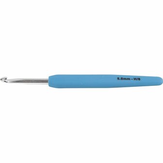 Haaknaald | Ergonomische haaknaald | Softgrip haaknaald | Aluminium haaknaald | 5 mm | Blauw