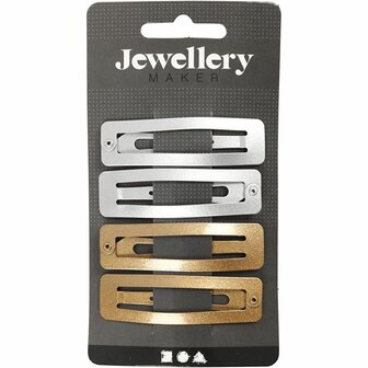 Haarspeld, L: 58 mm, B: 16 mm, goud, zilver, 4 stuk/ 1 doos