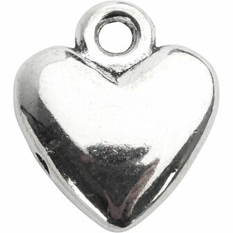 Hartvormige hanger, afm 13x15 mm, verzilverd, 10 stuk/ 1 doos