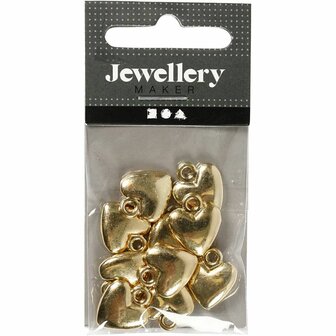 Hartvormige hanger, afm 13x15 mm, verguld, 10 stuk/ 1 doos