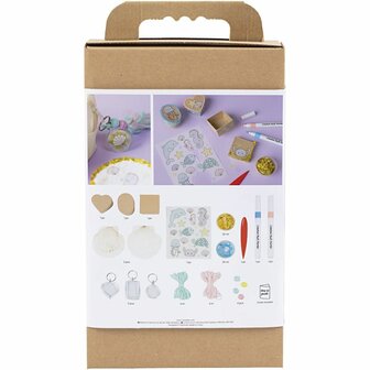 Hobbyset Decoratie, Dozen, schelpen, sleutelhangers, pastelkleuren, 1 doos
