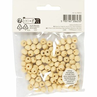Houten kraal, d 8 mm, gatgrootte 2 mm, 100 stuk/ 1 doos