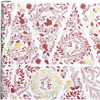 Inpakpapier, kerstbomen, B: 50 cm, 80 gr, goud, rood, wit, 3 m/ 1 rol