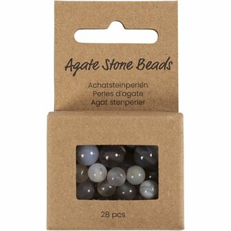 Kralen van agaat, d 6+8+10 mm, gatgrootte 0,9-1 mm, ca. 28 stuk, transparant grijs, 28 stuk/ 1 doos