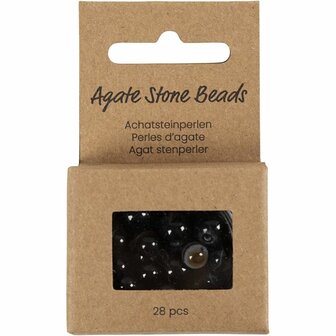 Kralen van agaat, d 6+8+10 mm, gatgrootte 0,9-1 mm, ca. 28 stuk, zwart, 28 stuk/ 1 doos
