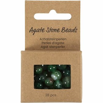 Kralen van agaat, d 13+15 mm, gatgrootte 0,9-1 mm, ca. 28 stuk, helder groen, 28 stuk/ 1 doos