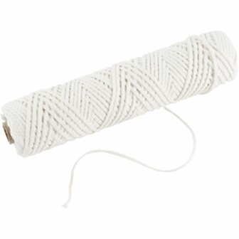 Lont, Geschikt voor dompelkaarsen (dia. 30 mm) en gegoten kaarsen (dia. 80-100 mm) , B: 2 mm, 100 gr, 50 m/ 1 rol