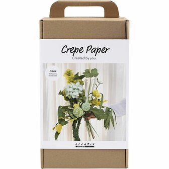 Maxi Hobbyset Cr&ecirc;pepapier, Bloemenboeket, lichtgroen, donkergroen, pastel groen, wit, 1 doos
