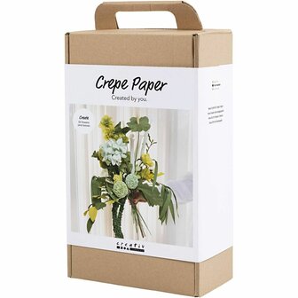 Maxi Hobbyset Cr&ecirc;pepapier, Bloemenboeket, lichtgroen, donkergroen, pastel groen, wit, 1 doos