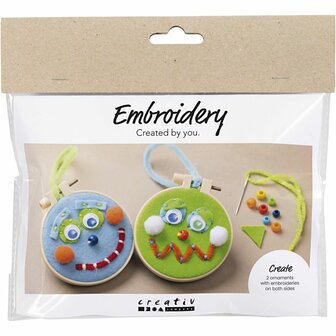 Mini Hobbyset Borduren, Gezichtjes, blauw, groen, 1 doos