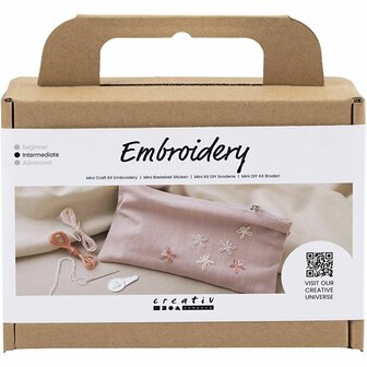 Borduurpakket Clutch | Mini Hobbyset Borduren | Clutch Tas Borduren | Vlinders | Dusty Rose