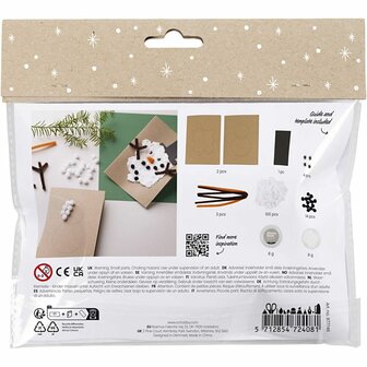 Mini Hobbyset Decoratie, Kerstkaarten met sneeuwpoppen, zwart, bruin, mid oranje, wit, 1 doos