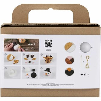 Mini Hobbyset Kerstballen, Rendier en sneeuwpop, 1 doos