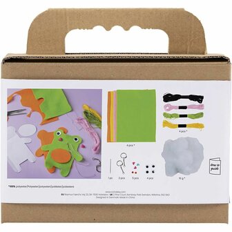 Mini Hobbyset Naaien, Kikker en teddybeer, diverse kleuren, 1 doos