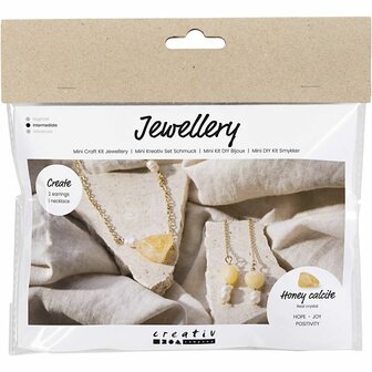 Hobbyset sieraden maken | Honingcalciet ketting maken | Oorbellen maken | Sieraden maken hobbypakket | Mini Creative Set Jewellery