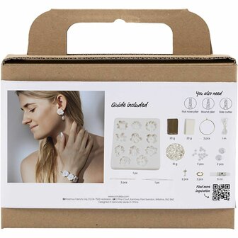 Hobbyset sieraden maken | Oorbellen + armband + halsketting + ring | Bloemontwerp roos | Beige | Mini Creative Set Jewellery