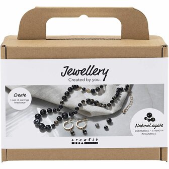 Hobbyset sieraden maken | Agaat ketting maken | Oorbellen maken | Zwart/wit | Mini Creative Set Jewellery