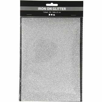 Opstrijkfolie, A5, vel 148x210 mm, glitter, zilver, 1 vel