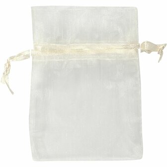 Organza zakjes, afm 7x10 cm, off-white, 10 stuk/ 1 doos