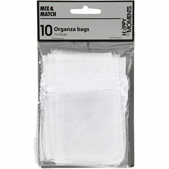Organza zakjes, afm 7x10 cm, wit, 10 stuk/ 1 doos
