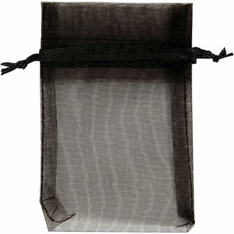 Organza zakjes, afm 7x10 cm, zwart, 10 stuk/ 1 doos