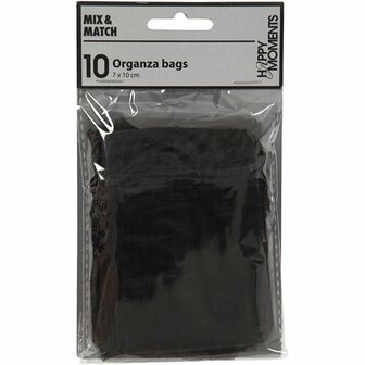 Organza zakjes, afm 7x10 cm, zwart, 10 stuk/ 1 doos