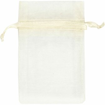 Organza zakjes, afm 7x10 cm, off-white, 10 stuk/ 1 doos