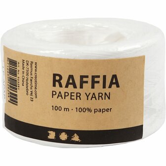 Papier Raffia Garen, B: 7-8 mm, wit, 100 m/ 1 rol