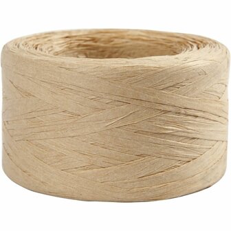 Papier Raffia Garen, B: 7-8 mm, zandkleur, 100 m/ 1 rol