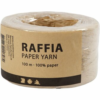 Papier Raffia Garen, B: 7-8 mm, zandkleur, 100 m/ 1 rol